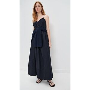 Jenni Kayne Peninsula Dress Navy Blue Cotton Poplin Midi V-Neck Large NEW